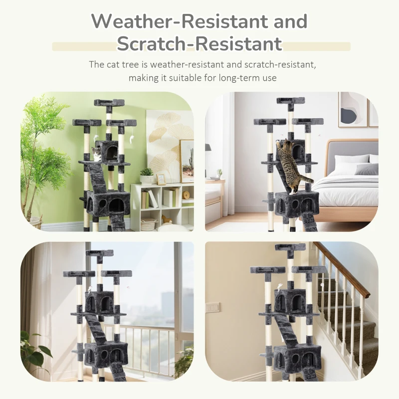 PawHut 68-inch Multi-Level Cat Scratching Tree Kitty Activity Center Post Tower Condo Pet Furniture w/ Toy Grey