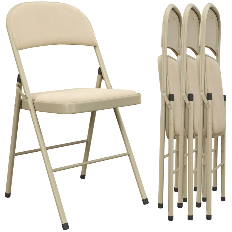 HOMCOM 4 Pack Folding Chairs with Padded Seats, Velvet Portable Party Chairs with Steel Frame, Beige