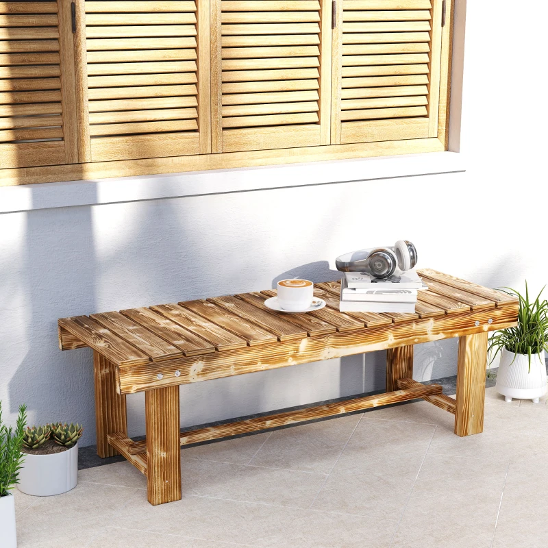 Outsunny Outdoor Garden Bench, Backless Patio Fir Wood Stool, Armless Loveseat, 43.25" x 15" x 13.75", Carbonized