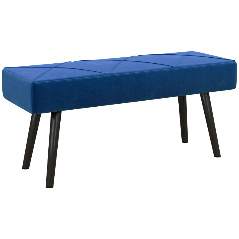 HOMCOM 39 Inches Upholstered Bedroom Bench, Modern End of Bed Bench with Steel Legs, Dark Blue