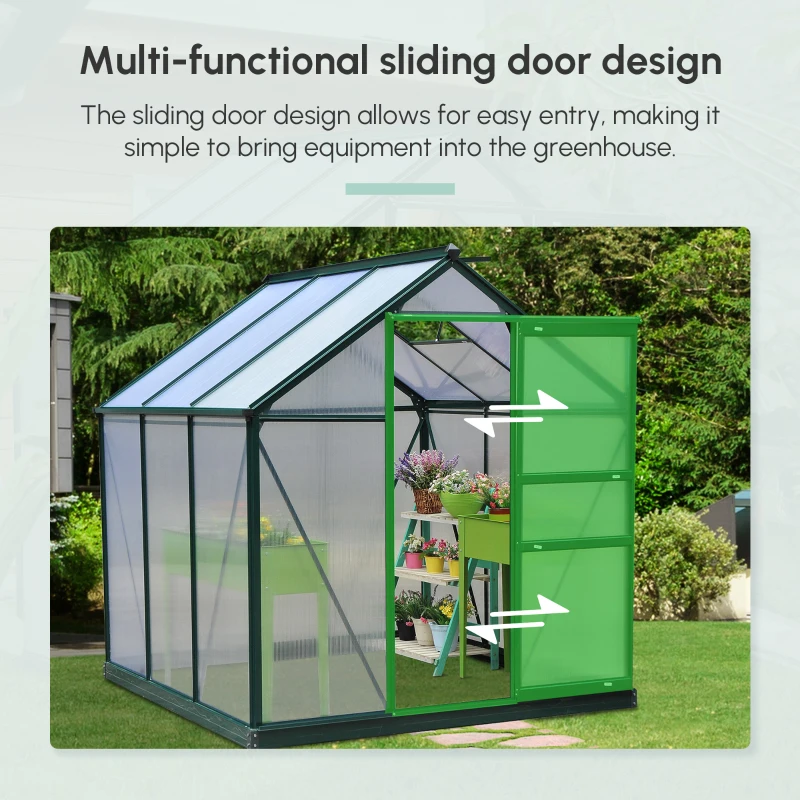 Outsunny 6.2' x 6.3' x 6.6' Clear Polycarbonate Greenhouse, Large Walk-In Green House Garden, Plants Grow, Galvanized Sheet  Frame w/ Slide Door