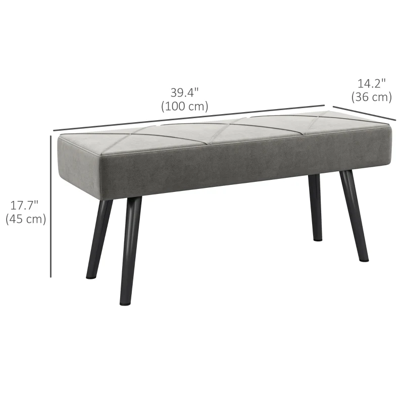 HOMCOM 39 Inches Upholstered Bedroom Bench, Modern End of Bed Bench with Steel Legs, Grey