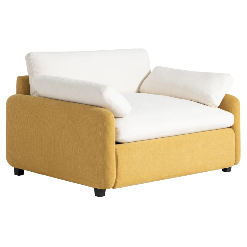 Oversized Chenille Single Sofa Chair with 2 Throw Pillows, Extra-Wide Seat, Modern Upholstered Armchair, 50" L x 43" W x 34" H, Cream+Yellow
