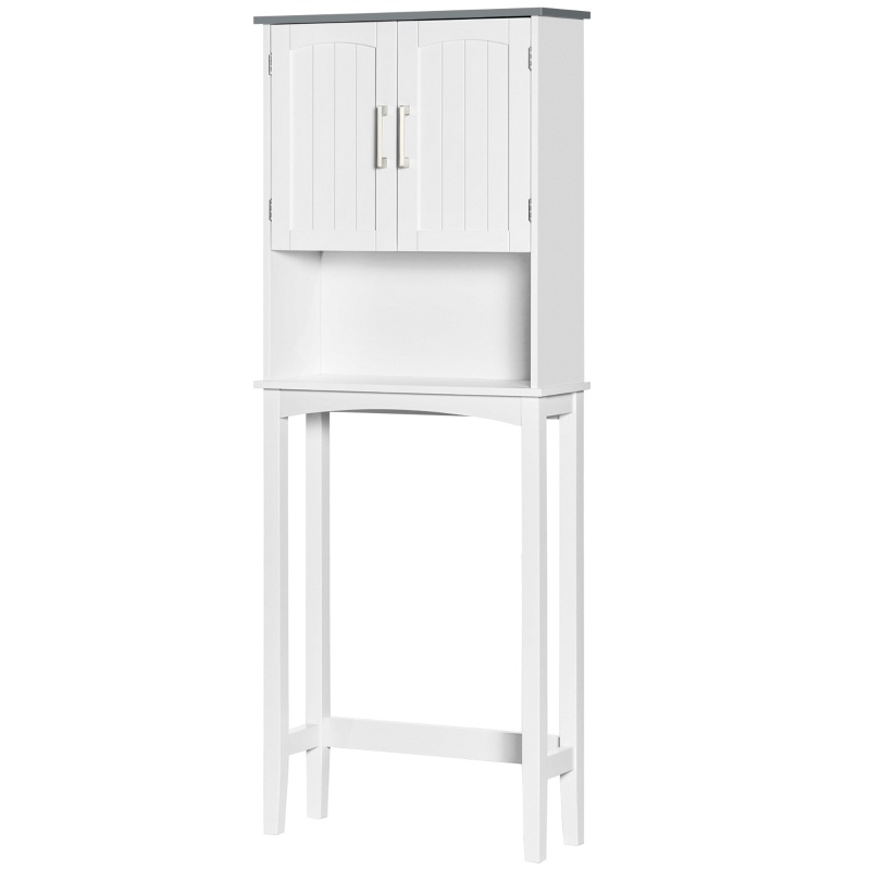 kleankin Modern Over The Toilet Storage Cabinet, Double Door Over Toilet Bathroom Organizer with Adjustable Shelf and Open Shelf, Space Saver, White