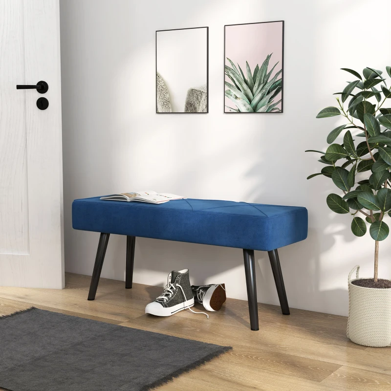 HOMCOM 39 Inches Upholstered Bedroom Bench, Modern End of Bed Bench with Steel Legs, Dark Blue