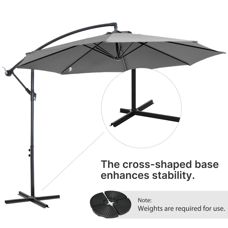 Outsunny 9.7ft Offset Patio UmbrellaCantilever Parasol with Crank Handle, 8 Ribs and Cross Base for Outdoor, Sun Shade, Cream