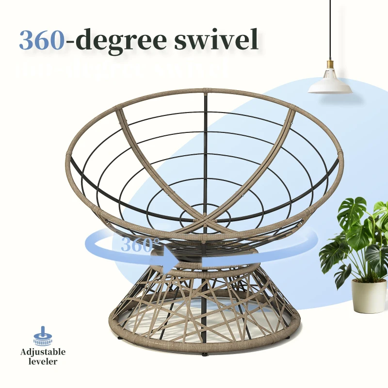 360° Swivel Ergonomic Wicker Papasan Chair with Ultra-Thick Cushion, Metal Frame, Waterproof Fabric, 40" L x 32.5" W x 35" H, Black+Brown