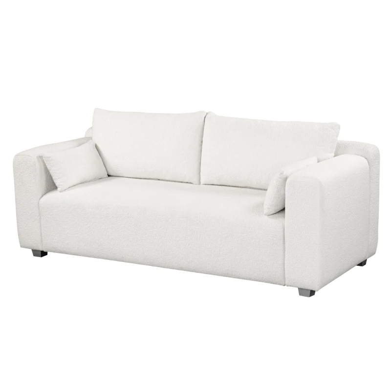 Boucle Fabric Loveseat Sofa with One-Piece Seat Frame, Extra Wide Domed Arms, 2-3 Seat Couch with 2 Pillows, 82" L x 36" W x 34" H, White