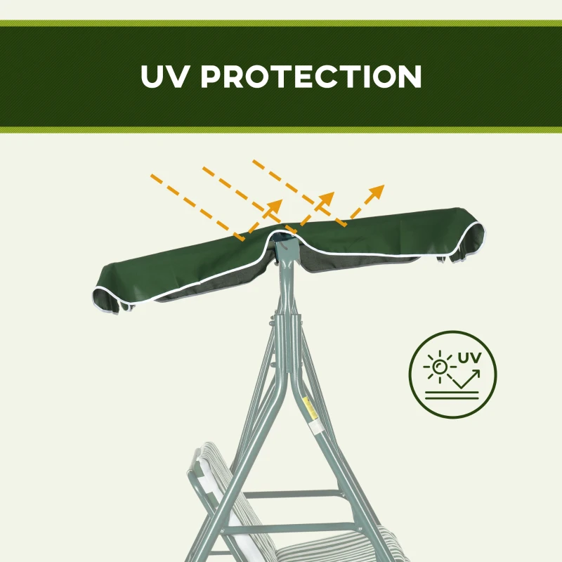 Outsunny 3-Seater Outdoor Porch Swing with Adjustable Canopy, Patio Swing Chair for Garden, Poolside, Backyard, Green and White