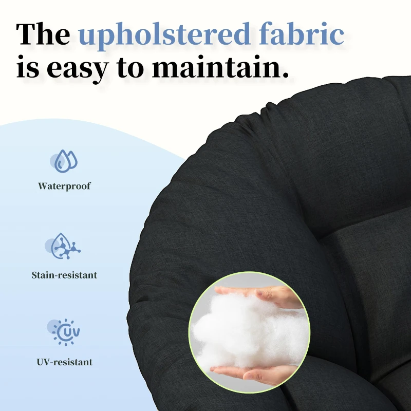 360° Swivel Ergonomic Wicker Papasan Chair with Ultra-Thick Cushion, Metal Frame, Waterproof Fabric, 40" L x 32.5" W x 35" H, Black+Brown