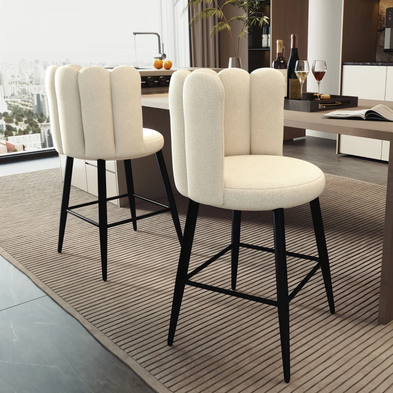 HOMCOM Faux Cashmere Bar Stools Set of 2 Counter Height Bar Stools with Back for Home Kitchen, 20.5"x19.7"x36.6", Cream