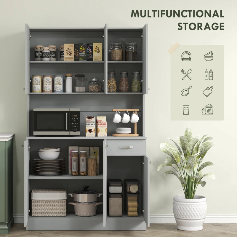 HOMCOM 71" Modern Buffet with Hutch, Freestanding Kitchen Hutch with Storage Cabinets, Drawer, Microwave Counter, Grey