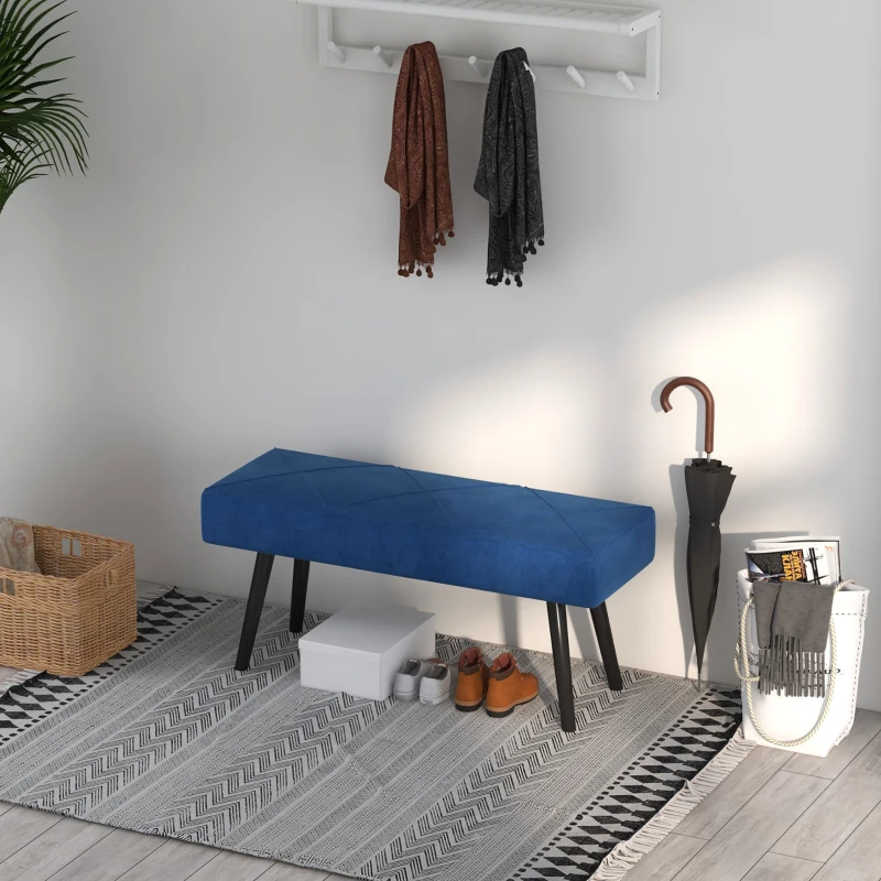 HOMCOM 39 Inches Upholstered Bedroom Bench, Modern End of Bed Bench with Steel Legs, Dark Blue