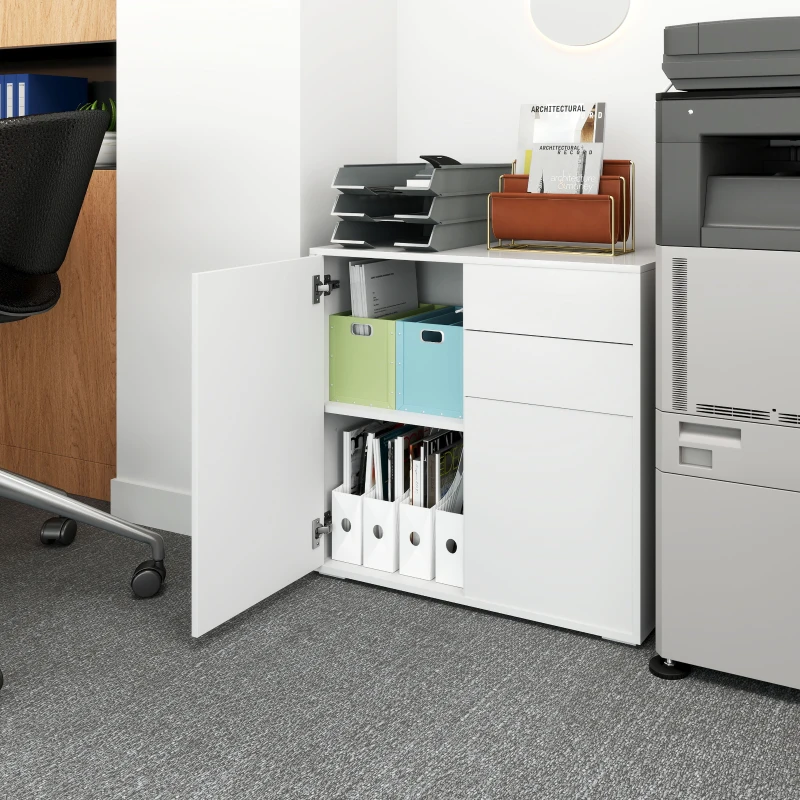 HOMCOM High Gloss Buffet Sideboard with 2 Drawers, 2 Doors and Adjustable Shelf, Kitchen Storage Cabinet with Push Open Design, White