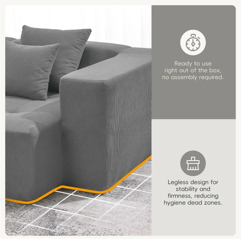 L-Shaped Tufted Modular Sectional Sofa with 4 Pillows, High-Density Foam, Minimalist Corduroy Fabric Couch, 105.5" L x 45" W x 31.5" H, Gray