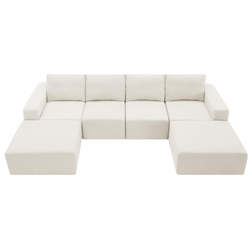 Modular U-Shaped Sectional Sofa with Ottomans, Spring Pack, Fully Compressed Luxury Cloud Chenille Floor Couch, 110" L x 72" W x 30" H, Beige