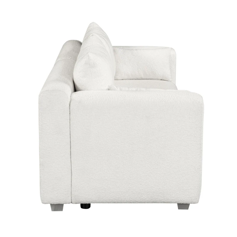 Boucle Fabric Loveseat Sofa with One-Piece Seat Frame, Extra Wide Domed Arms, 2-3 Seat Couch with 2 Pillows, 82" L x 36" W x 34" H, White