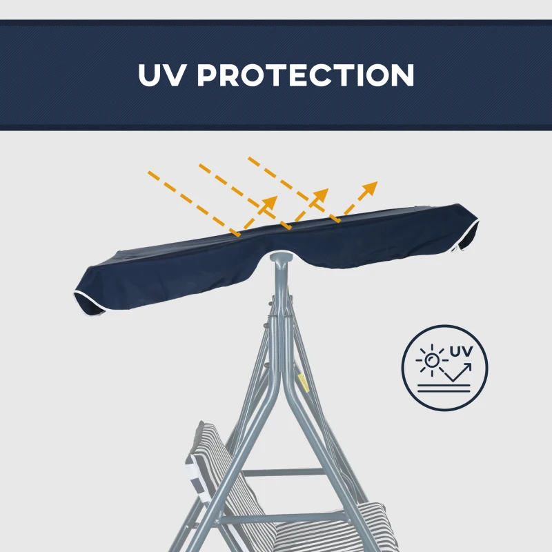 Outsunny 3-Seater Outdoor Porch Swing with Adjustable Canopy, Patio Swing Chair for Garden, Poolside, Backyard, Blue and White