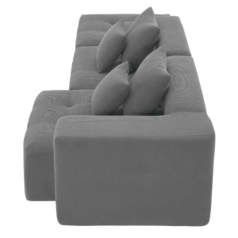 L-Shaped Tufted Modular Sectional Sofa with 4 Pillows, High-Density Foam, Minimalist Corduroy Fabric Couch, 105.5" L x 45" W x 31.5" H, Gray