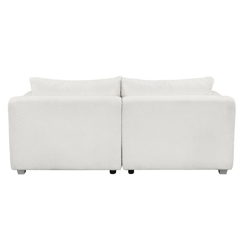 Boucle Fabric Loveseat Sofa with One-Piece Seat Frame, Extra Wide Domed Arms, 2-3 Seat Couch with 2 Pillows, 82" L x 36" W x 34" H, White