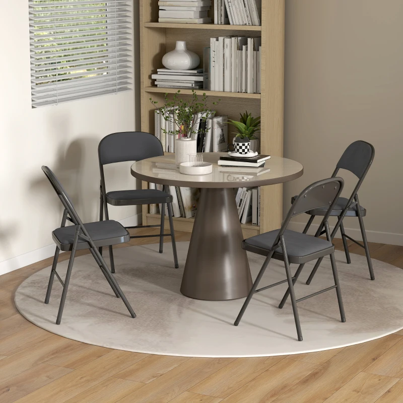 HOMCOM 4 Pack Folding Chairs with Padded Seats, Velvet Portable Party Chairs with Steel Frame, Dark Grey