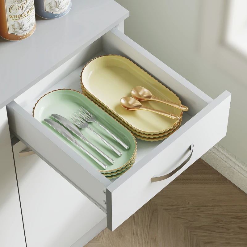 HOMCOM 71" Kitchen Pantry Cabinet, Tall Storage Cabinet with Microwave Stand, Modern Kitchen Hutch with Countertop, 6 Doors, Storage Drawer, 3 Adjustable Shelves for Living Room, Dining Room, White