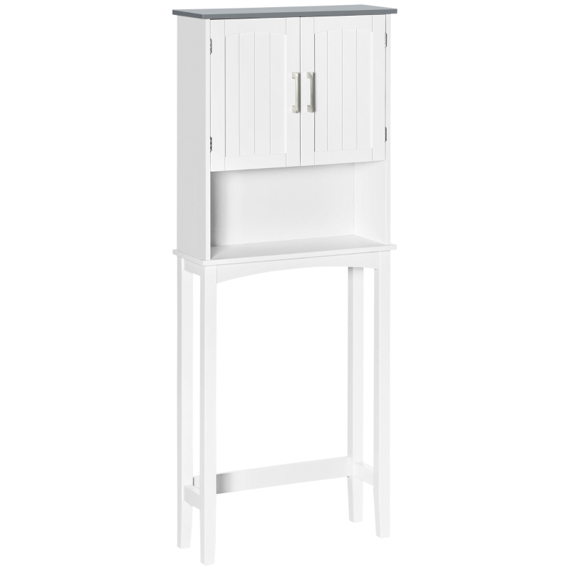 kleankin Modern Over The Toilet Storage Cabinet, Double Door Over Toilet Bathroom Organizer with Adjustable Shelf and Open Shelf, Space Saver, White