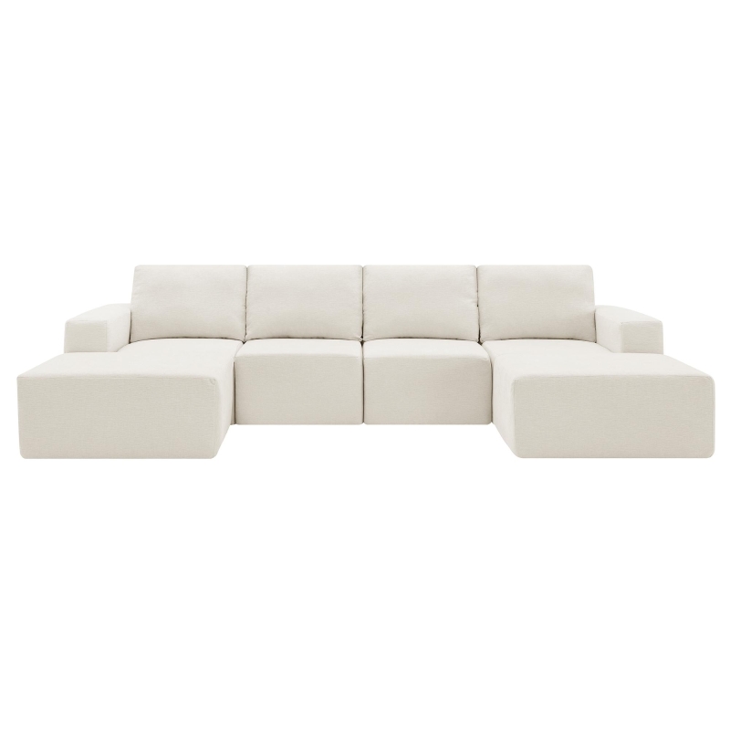 Modular U-Shaped Sectional Sofa with Ottomans, Spring Pack, Fully Compressed Luxury Cloud Chenille Floor Couch, 110" L x 72" W x 30" H, Beige