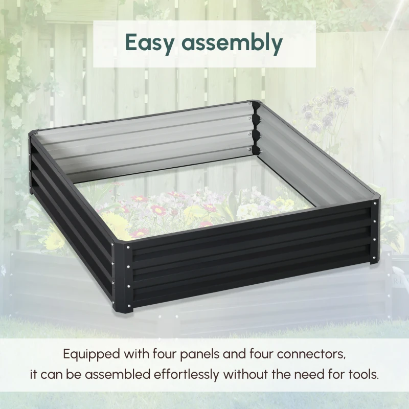 Outsunny 4' x 4' x 1' Raised Garden Bed Galvanized Steel Planter Box for Vegetables, Flowers, Herbs, Grey