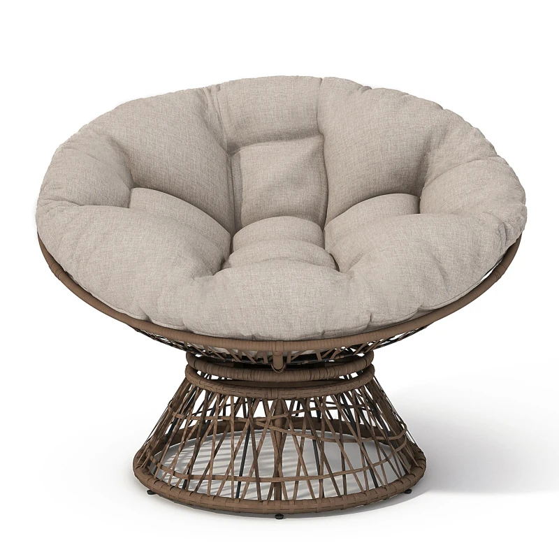 360° Swivel Ergonomic Wicker Papasan Chair with Cloud-Like Cushion, Waterproof Fabric, Adjustable Feet, 41.5" L x 33.5" W x 35.5" H, Beige+Brown