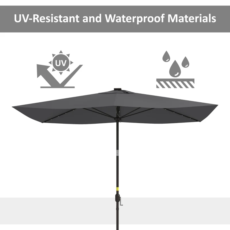 Outsunny 6.5x10ft Patio Umbrella Tilt Aluminum Outdoor Market Parasol with Solar Powered LEDs, Crank - Dark Grey
