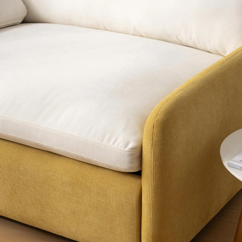 Oversized Chenille Single Sofa Chair with 2 Throw Pillows, Extra-Wide Seat, Modern Upholstered Armchair, 50" L x 43" W x 34" H, Cream+Yellow