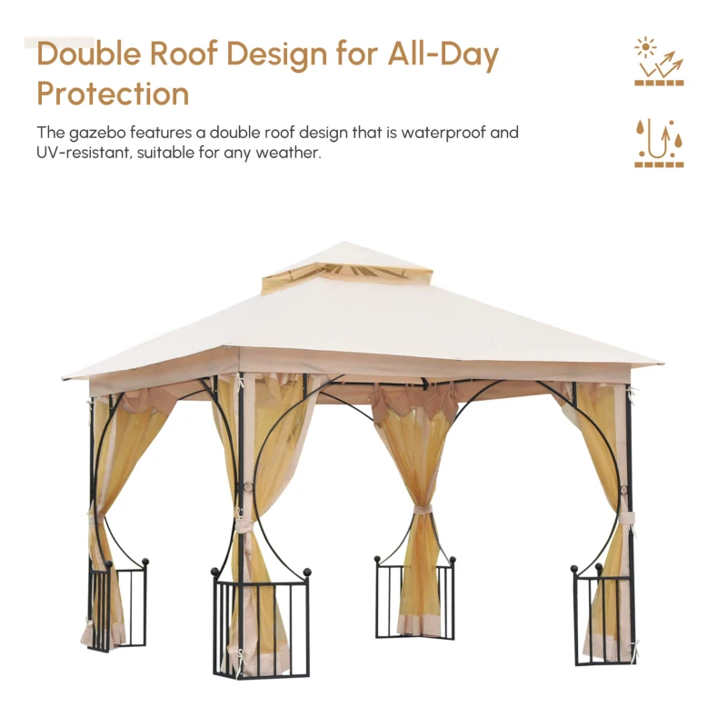 Outsunny 10'x10' Patio Gazebo, Outdoor Garden Canopy for Events Party Backyard with Mosquito Netting
