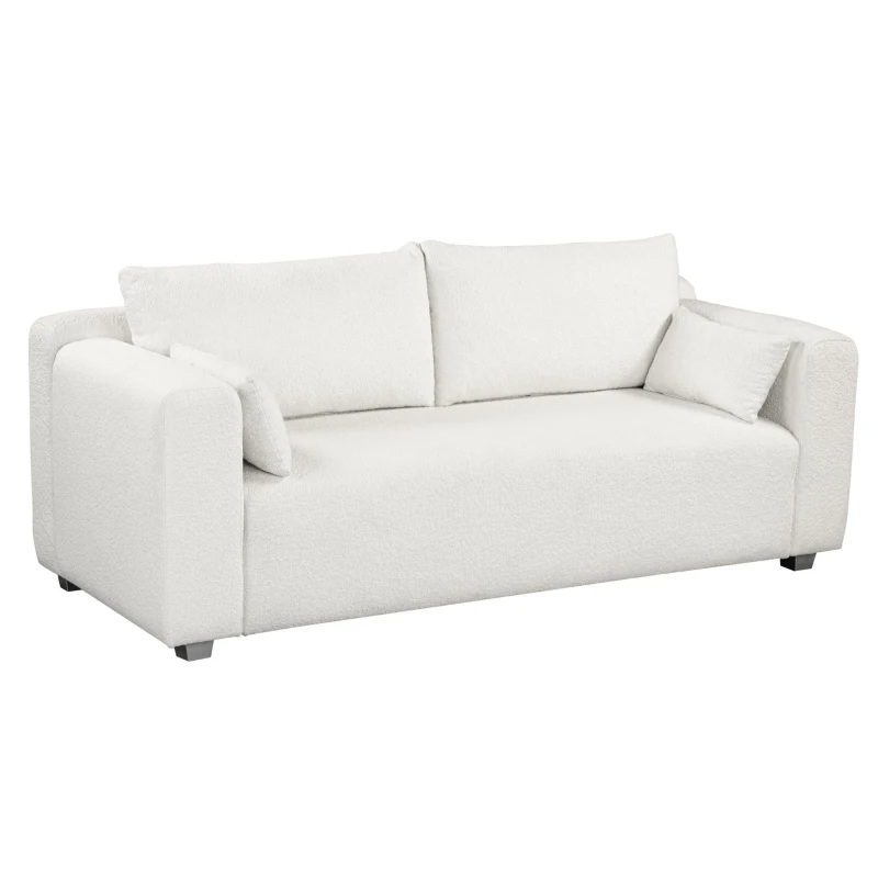 Boucle Fabric Loveseat Sofa with One-Piece Seat Frame, Extra Wide Domed Arms, 2-3 Seat Couch with 2 Pillows, 82" L x 36" W x 34" H, White
