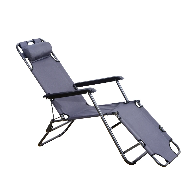 Outsunny Folding Chaise Lounge Chair, Outdoor Portable 2-Level Adjustable Recliner Zero Gravity Chair with Headrest Pillow, Armrests with Storage Mesh Pocket, Grey
