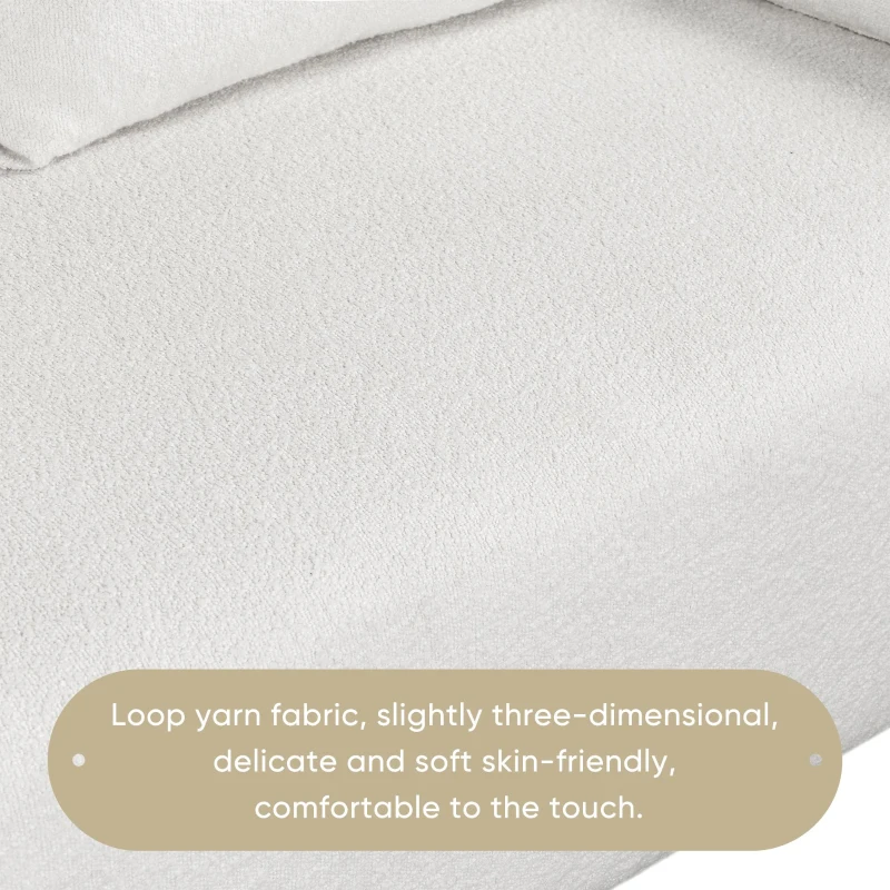 Boucle Fabric Loveseat Sofa with One-Piece Seat Frame, Extra Wide Domed Arms, 2-3 Seat Couch with 2 Pillows, 82" L x 36" W x 34" H, White