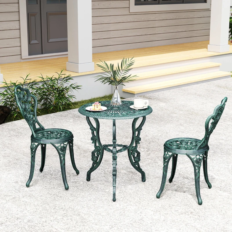 Outsunny 3 Pieces Patio Bistro Table and Chairs Antique Green