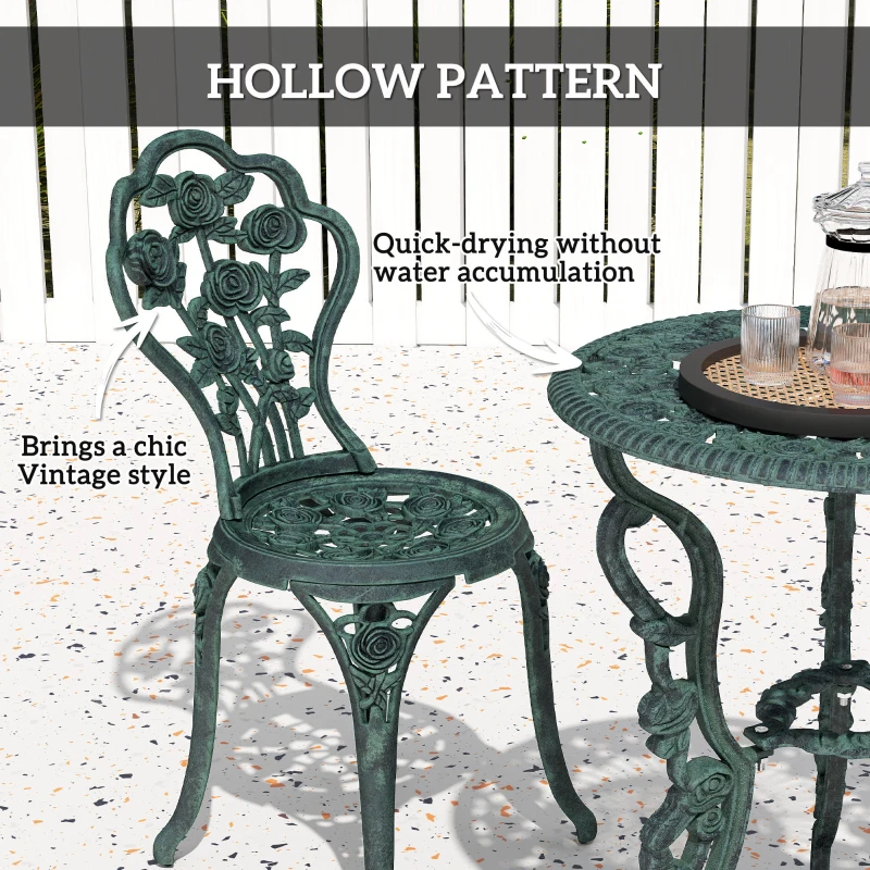 Outsunny 3 Pieces Patio Bistro Table and Chairs Antique Green