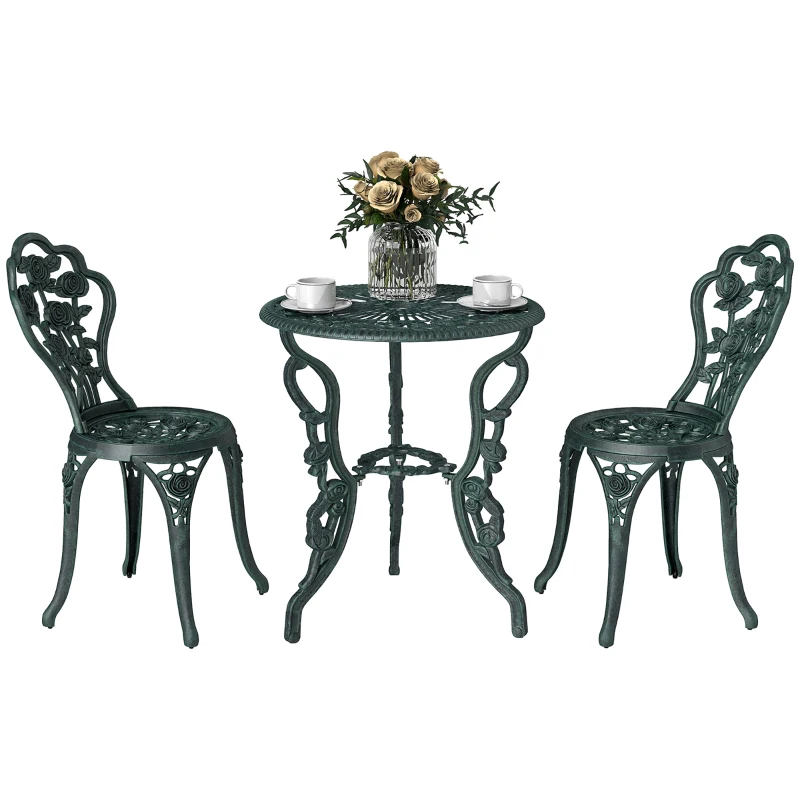 Outsunny 3 Pieces Patio Bistro Table and Chairs Antique Green