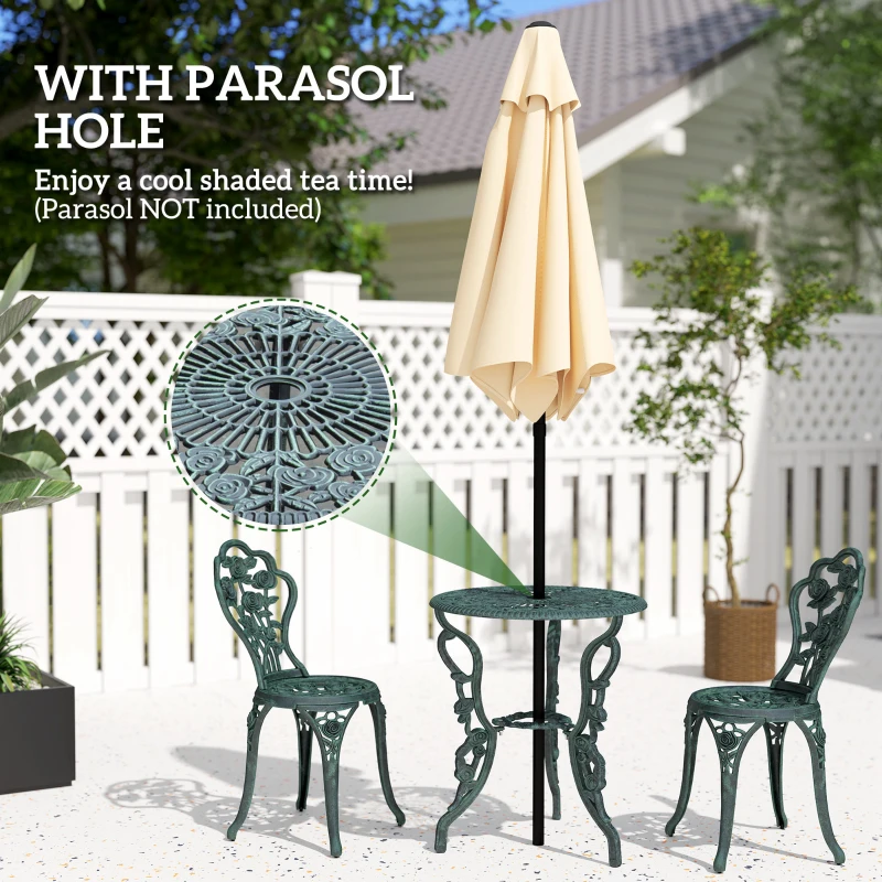 Outsunny 3 Pieces Patio Bistro Table and Chairs Antique Green