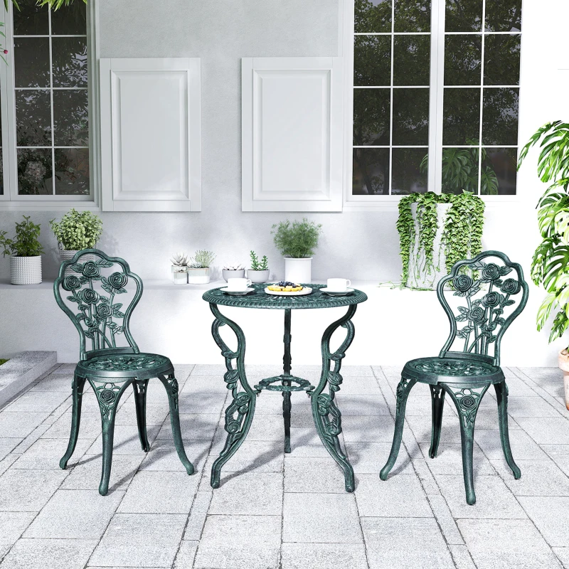 Outsunny 3 Pieces Patio Bistro Table and Chairs Antique Green