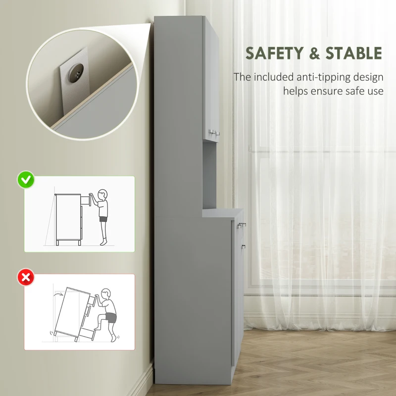 HOMCOM 71" Kitchen Pantry Cabinet, Tall Storage Cabinet with Microwave Stand, Modern Kitchen Hutch with Countertop, 6 Doors, Storage Drawer, 3 Adjustable Shelves for Living Room, Dining Room, Gray