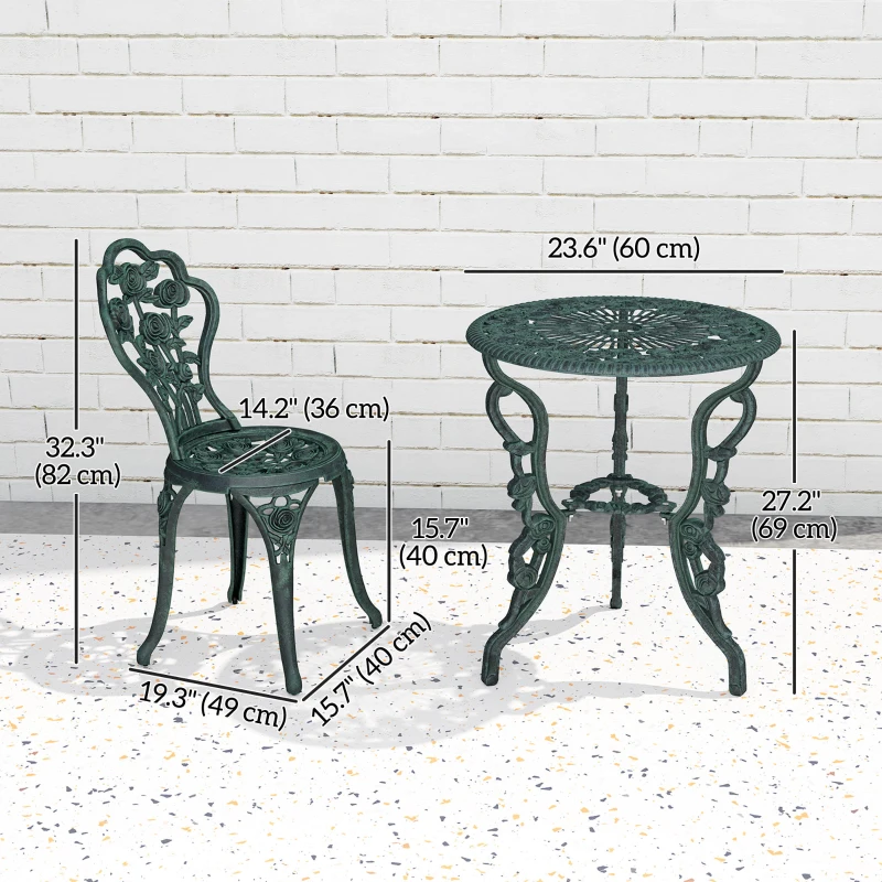 Outsunny 3 Pieces Patio Bistro Table and Chairs Antique Green