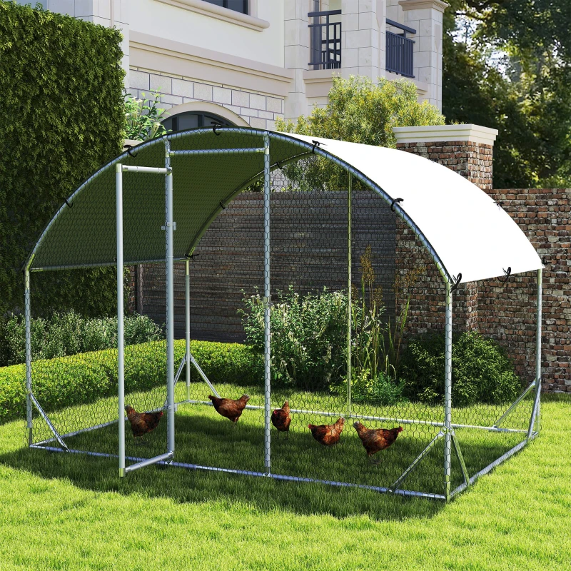 PawHut Galvanized Large Metal Chicken Coop Cage Walk-in Enclosure Poultry Hen Run House Playpen Rabbit Hutch with Cover for Outdoor Backyard 9.2' x 6.2' x 6.5' Silver