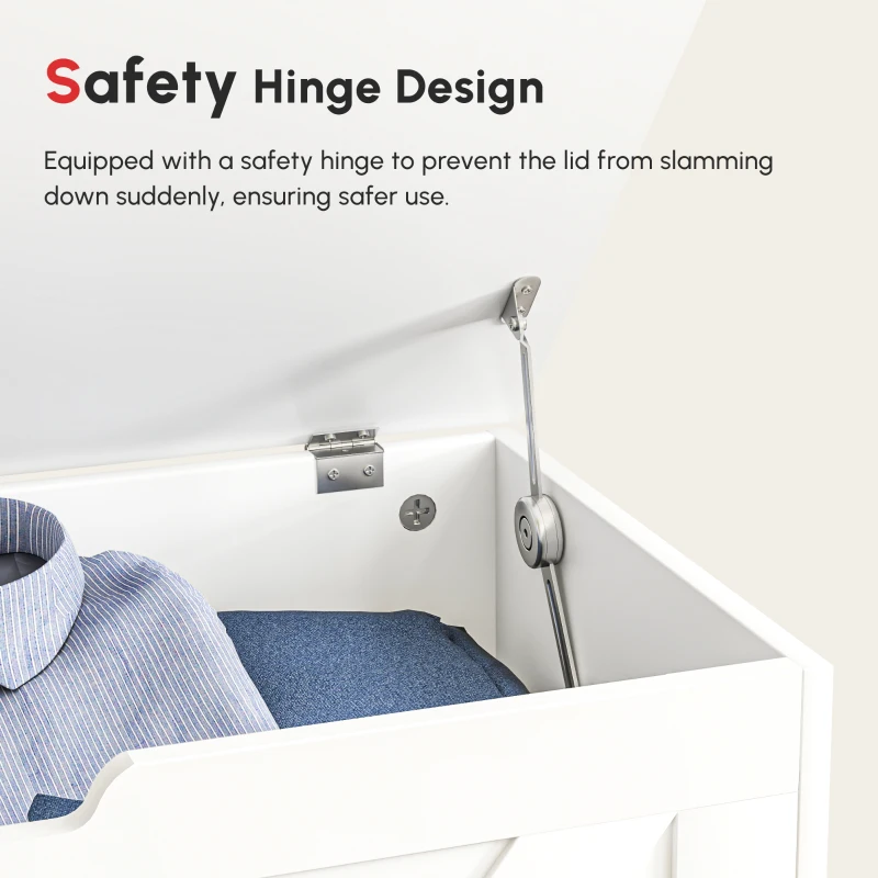 HOMCOM 31.5 Inches Storage Chest, Storage Trunk with 2 Safety Hinges, Wooden Box for Living Room, White Wood Grain