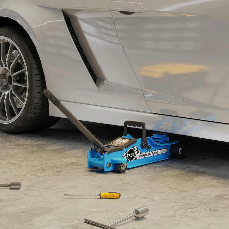 HOMCOM Low Profile Car Jack, Hydraulic Racing Floor Jack, 3.1"-14.1" Lifting Range, 2.5 Ton (5,000 lb) Capacity, Blue