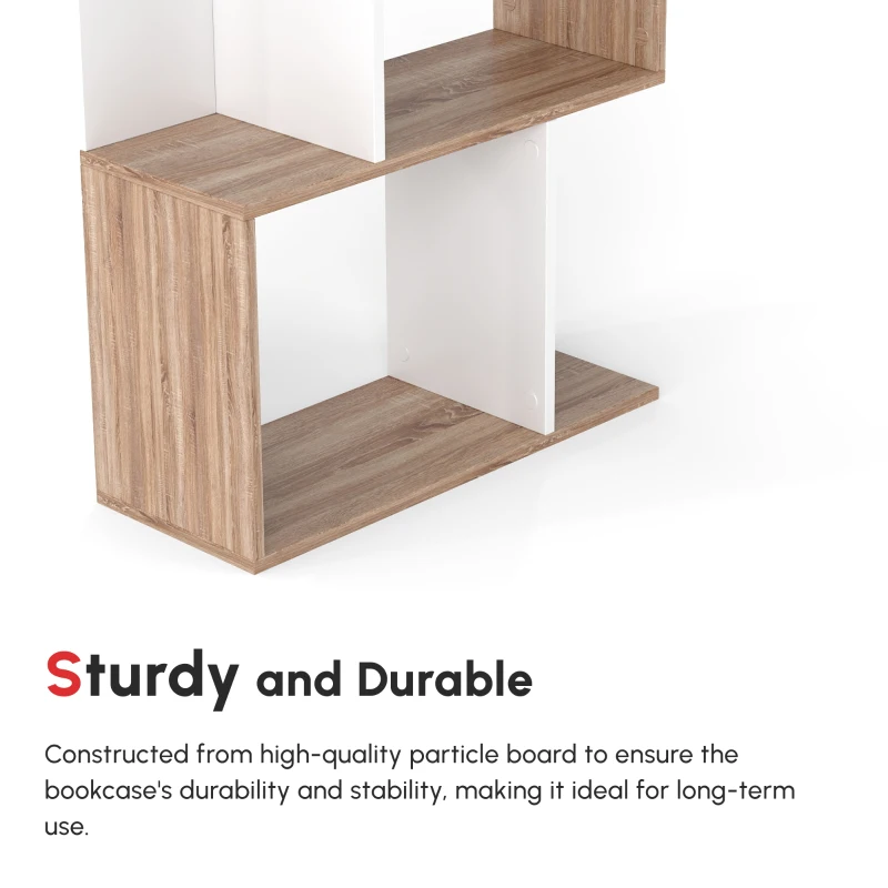 HOMCOM 5-Tier Geometric Bookcase Display Shelf Storage Shelf Modern Room Divider Living Room Home Office Furniture, White