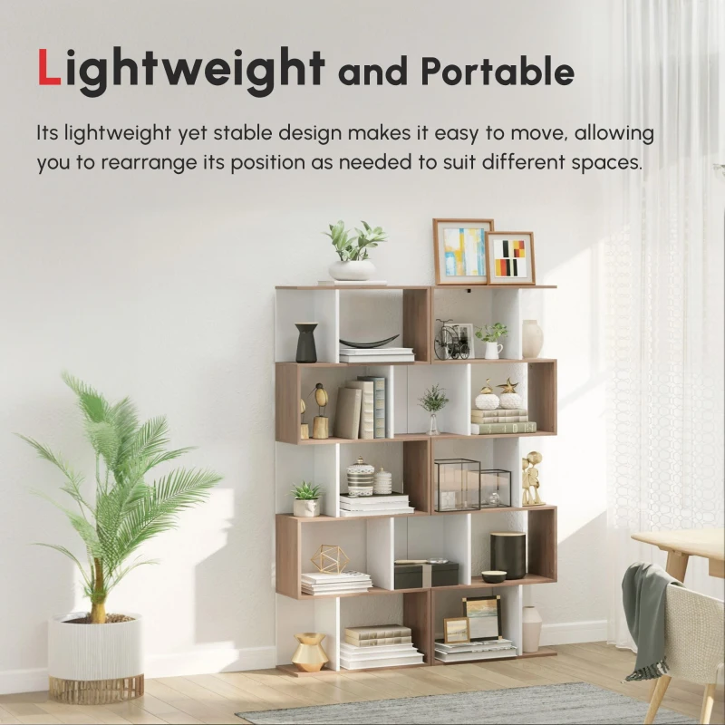HOMCOM 5-Tier Geometric Bookcase Display Shelf Storage Shelf Modern Room Divider Living Room Home Office Furniture, White