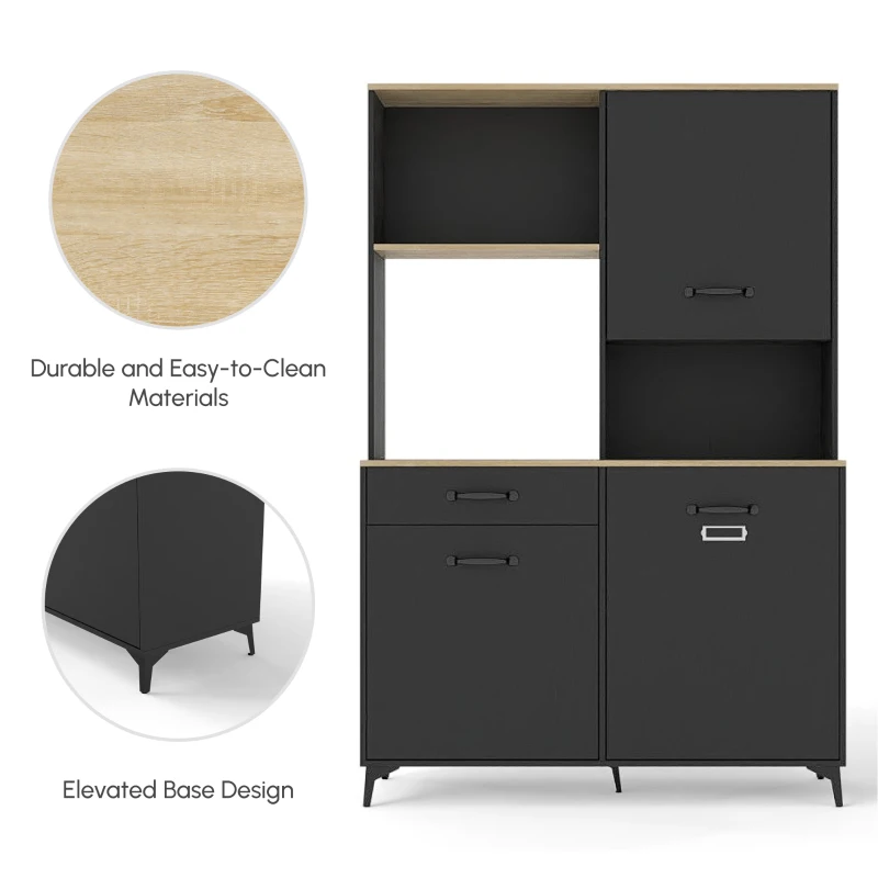 HOMCOM 71" Freestanding Kitchen Pantry, Buffet with Hutch, Modern Storage Cabinet Cupboard, Microwave Cabinet with Doors and Adjustable Shelf, Black