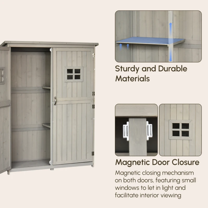 Outsunny 4x1.5ft Wooden Garden Sheds, Outdoor Storage with Windows and Double Door for Gardeners, Grey